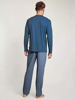 Мужская пижама с минималистичным дизайном и классическим кроем из чистого хлопкового интерлока синего цвета CALIDA 43586c425